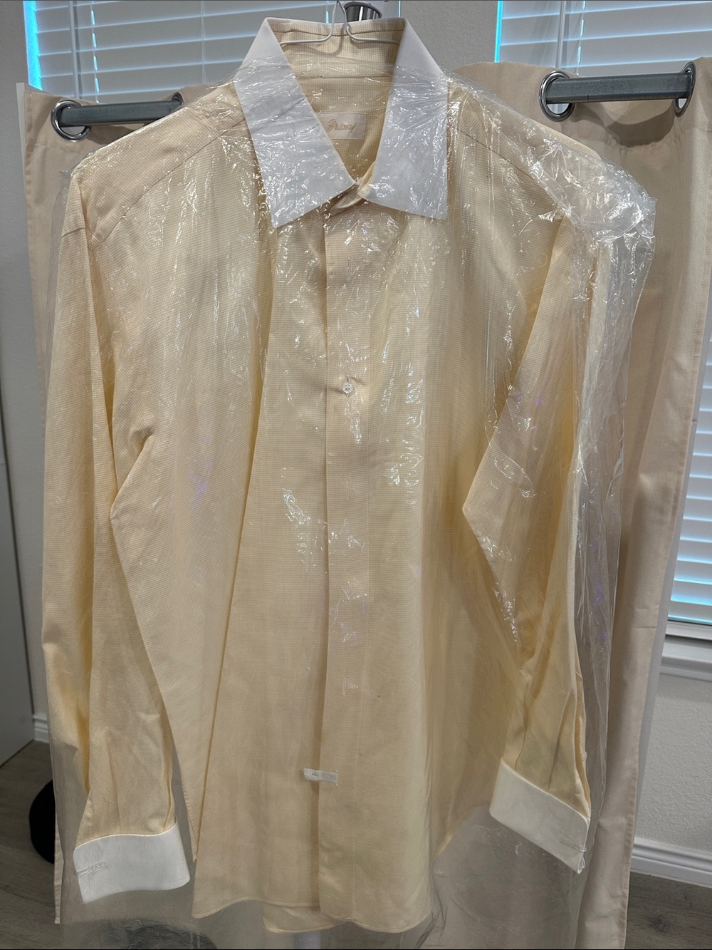 Brioni Yellow and White Stripe Men’s Dress Shirt